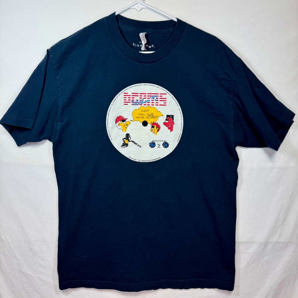 Diagrams Telethon 1992 Graphic Print‎ Tee Keep Vinyl Alive T-Shirt Sz Large Y2K